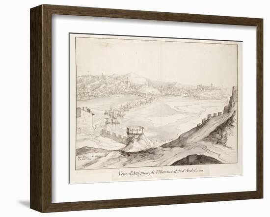 View of the Bridge at Avignon Looking Towards Villeneuve (Graphite with Pen and Dark Brown Ink with-Etienne Martellange-Framed Giclee Print