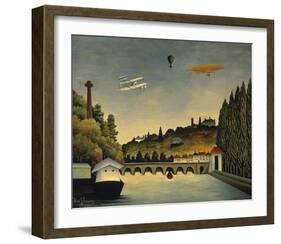 View of the Bridge at Sevres and the Hills at Clam-Claude Rousseau-Framed Art Print