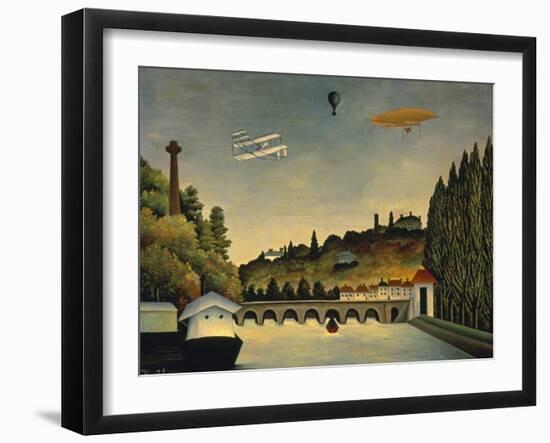 View of the Bridge at Sevres and the Hills at Clamart, St. Cloud and Bellevue, 1908-Henri Rousseau-Framed Art Print