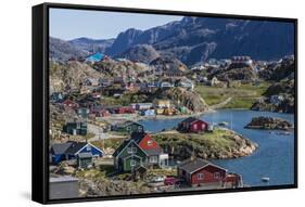 View of the Brightly Colored Houses in Sisimiut, Greenland, Polar Regions-Michael Nolan-Framed Stretched Canvas