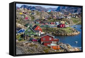 View of the Brightly Colored Houses in Sisimiut, Greenland, Polar Regions-Michael Nolan-Framed Stretched Canvas