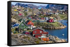 View of the Brightly Colored Houses in Sisimiut, Greenland, Polar Regions-Michael Nolan-Framed Stretched Canvas