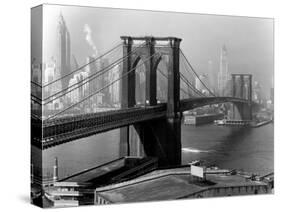 View of the Brooklyn Bridge and the Skyscrapers of Manhattan's Financial District-Andreas Feininger-Stretched Canvas