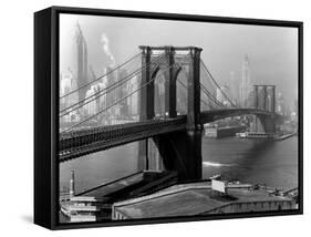 View of the Brooklyn Bridge and the Skyscrapers of Manhattan's Financial District-Andreas Feininger-Framed Stretched Canvas