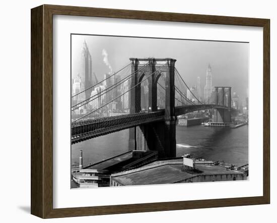 View of the Brooklyn Bridge and the Skyscrapers of Manhattan's Financial District-Andreas Feininger-Framed Premium Photographic Print