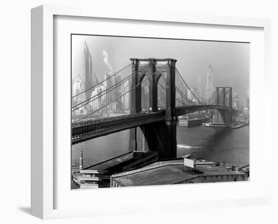 View of the Brooklyn Bridge and the Skyscrapers of Manhattan's Financial District-Andreas Feininger-Framed Premium Photographic Print