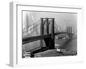 View of the Brooklyn Bridge and the Skyscrapers of Manhattan's Financial District-Andreas Feininger-Framed Premium Photographic Print