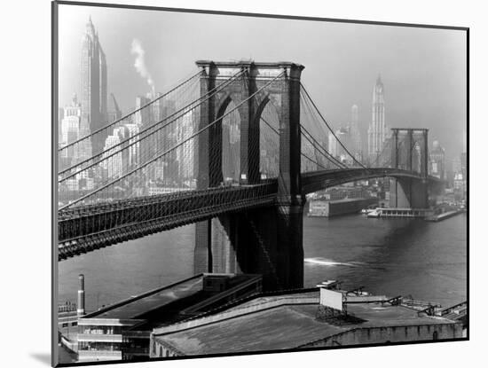 View of the Brooklyn Bridge and the Skyscrapers of Manhattan's Financial District-Andreas Feininger-Mounted Photographic Print