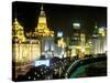 View of the Bund Area Illuminated at Night, Shanghai, China-Walter Bibikow-Stretched Canvas