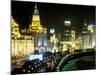 View of the Bund Area Illuminated at Night, Shanghai, China-Walter Bibikow-Mounted Photographic Print