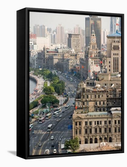 View of the Bund District Along Huangpu River, Shanghai, China-Paul Souders-Framed Stretched Canvas