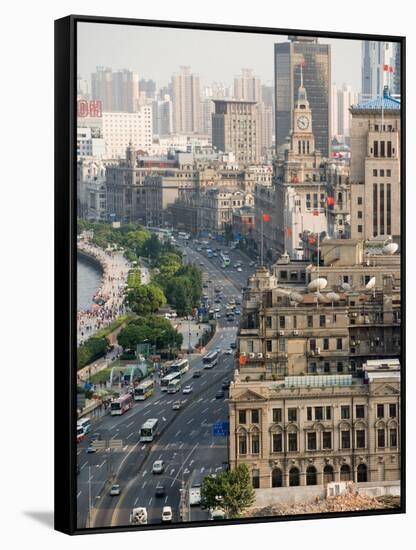 View of the Bund District Along Huangpu River, Shanghai, China-Paul Souders-Framed Stretched Canvas