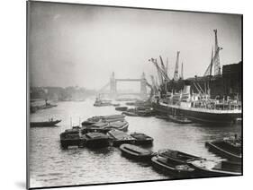 View of the Busy Thames Looking Towards Tower Bridge, London, C1920-null-Mounted Premium Photographic Print