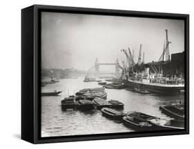 View of the Busy Thames Looking Towards Tower Bridge, London, C1920-null-Framed Stretched Canvas