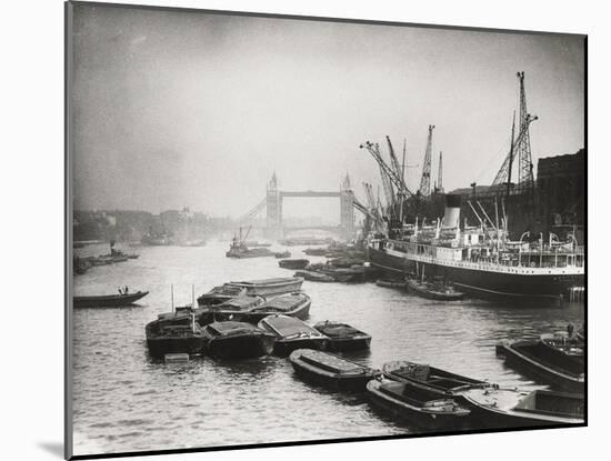 View of the Busy Thames Looking Towards Tower Bridge, London, C1920-null-Mounted Photographic Print