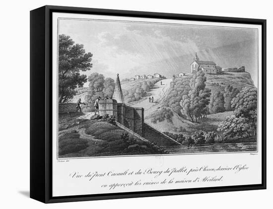 View of the Cacault Bridge and the Village of Pallet, Near Clisson, Ruins of the House of Abelard-Claude Thienon-Framed Stretched Canvas