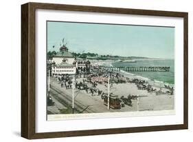 View of the Casino, Beach, and Pier - Santa Cruz, CA-Lantern Press-Framed Art Print