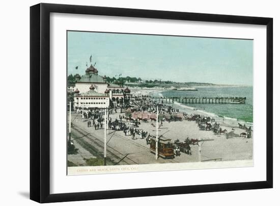 View of the Casino, Beach, and Pier - Santa Cruz, CA-Lantern Press-Framed Art Print