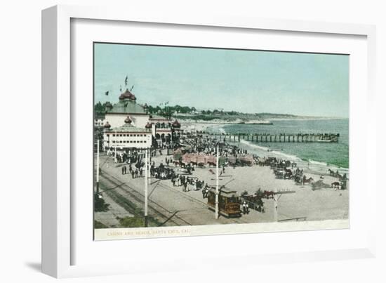 View of the Casino, Beach, and Pier - Santa Cruz, CA-Lantern Press-Framed Art Print