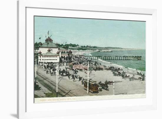 View of the Casino, Beach, and Pier - Santa Cruz, CA-Lantern Press-Framed Premium Giclee Print