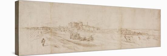 View of the Castello Bracciano, Near Rome with Coach and Figures-Jacques Callot-Stretched Canvas