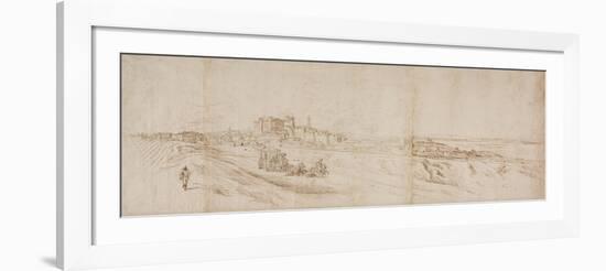 View of the Castello Bracciano, Near Rome with Coach and Figures-Jacques Callot-Framed Giclee Print