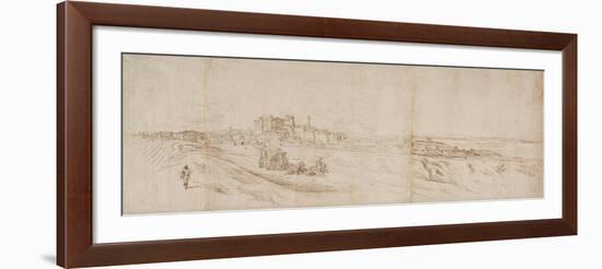 View of the Castello Bracciano, Near Rome with Coach and Figures-Jacques Callot-Framed Giclee Print