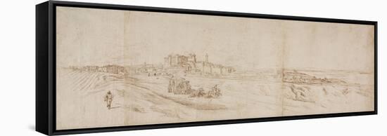 View of the Castello Bracciano, Near Rome with Coach and Figures-Jacques Callot-Framed Stretched Canvas