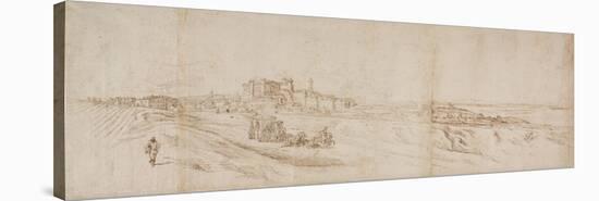 View of the Castello Bracciano, Near Rome with Coach and Figures-Jacques Callot-Stretched Canvas