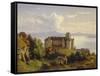 View of the Castle in Meersburg and the Lake Constance-Josef Moosbrugger-Framed Stretched Canvas