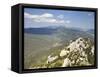 View of the Cathar Castle of Peyrepertuse in Languedoc-Roussillon, France, Europe-David Clapp-Framed Stretched Canvas