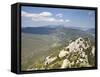 View of the Cathar Castle of Peyrepertuse in Languedoc-Roussillon, France, Europe-David Clapp-Framed Stretched Canvas