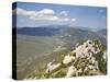 View of the Cathar Castle of Peyrepertuse in Languedoc-Roussillon, France, Europe-David Clapp-Stretched Canvas