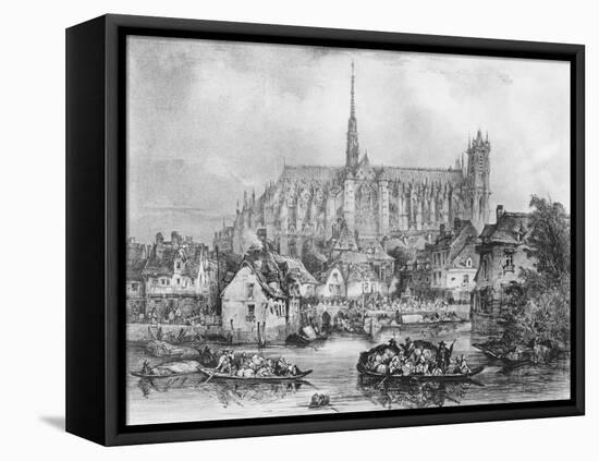 View of the Cathedral of Notre Dame, Amiens, from Pont Dudon-Eugene Balan-Framed Stretched Canvas