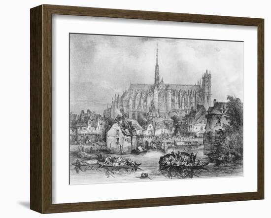 View of the Cathedral of Notre Dame, Amiens, from Pont Dudon-Eugene Balan-Framed Giclee Print