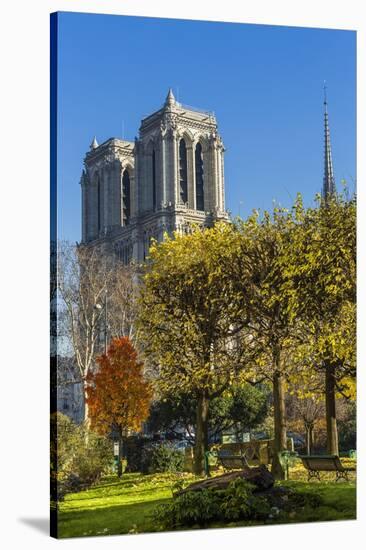 View of the Cathedrale (Cathedral) De Notre Dame from Place (Square) Rena Viviani in Autumn-Massimo Borchi-Stretched Canvas