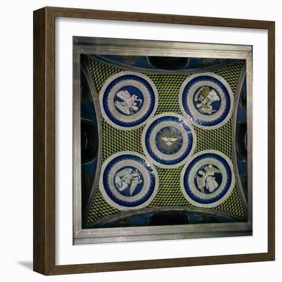 View of the Ceiling with Roundels Representing the Holy Spirit and the Four Cardinal Virtues, 1460s-Luca Della Robbia-Framed Giclee Print