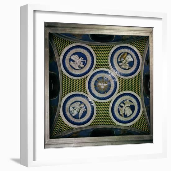 View of the Ceiling with Roundels Representing the Holy Spirit and the Four Cardinal Virtues, 1460s-Luca Della Robbia-Framed Giclee Print