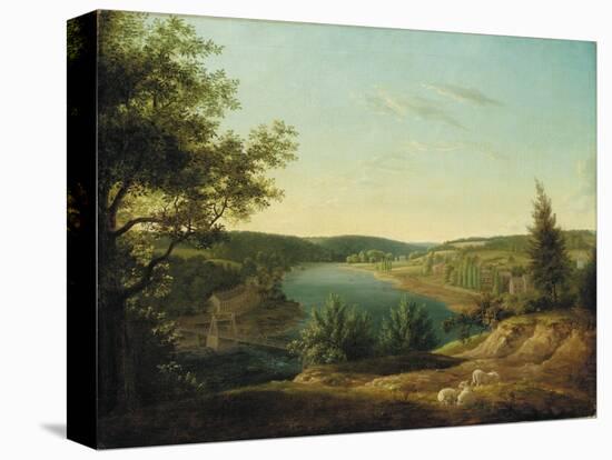 View of the Chain Bridge and Falls of the Schuylkill, Five Miles from Philadelphia-Thomas Birch-Stretched Canvas