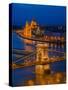 View of the Chain bridge over the River Danube, UNESCO World Heritage Site, with the Parliament in-David Rocaberti-Stretched Canvas