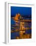 View of the Chain bridge over the River Danube, UNESCO World Heritage Site, with the Parliament in-David Rocaberti-Framed Photographic Print