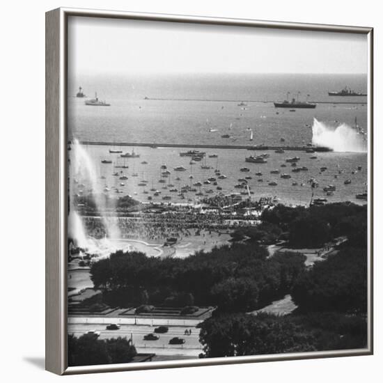 View of the Chicago Harbor, During the Arrival of Queen Elizabeth Ii and Philip-null-Framed Photographic Print