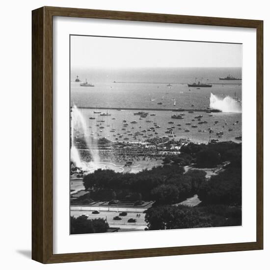 View of the Chicago Harbor, During the Arrival of Queen Elizabeth Ii and Philip-null-Framed Photographic Print