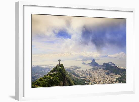 View of the Christ Statue, Sugar Loaf and Guanabara Bay. Rio De Janeiro, Brazil, South America-Alex Robinson-Framed Photographic Print