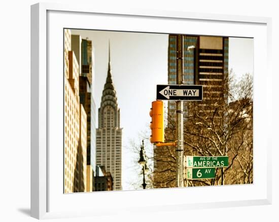 View of The Chrysler Building and Avenue of the Americas Sign - Manhattan - New York-Philippe Hugonnard-Framed Photographic Print