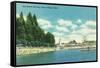 View of the City Beach and Pier - Coeur d'Alene, ID-Lantern Press-Framed Stretched Canvas