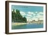 View of the City Beach and Pier - Coeur d'Alene, ID-Lantern Press-Framed Art Print