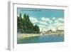 View of the City Beach and Pier - Coeur d'Alene, ID-Lantern Press-Framed Art Print