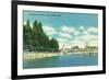 View of the City Beach and Pier - Coeur d'Alene, ID-Lantern Press-Framed Premium Giclee Print