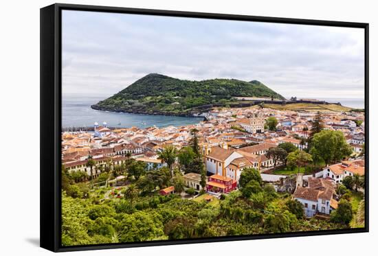 View of the City of Angra Do Heroismo with Mount Brazil on Terceira Island-foodbytes-Framed Stretched Canvas